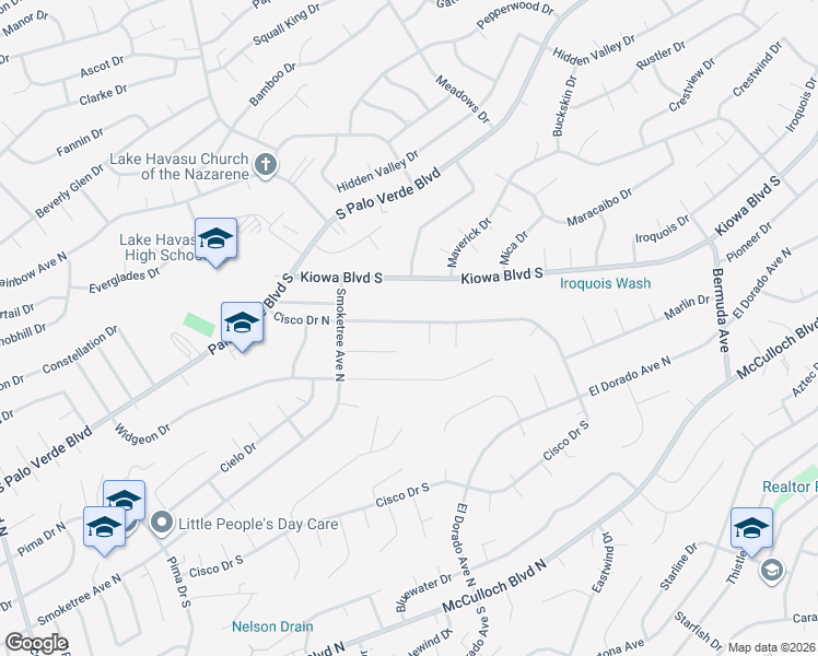 map of restaurants, bars, coffee shops, grocery stores, and more near 2800 Cisco Drive North in Lake Havasu City