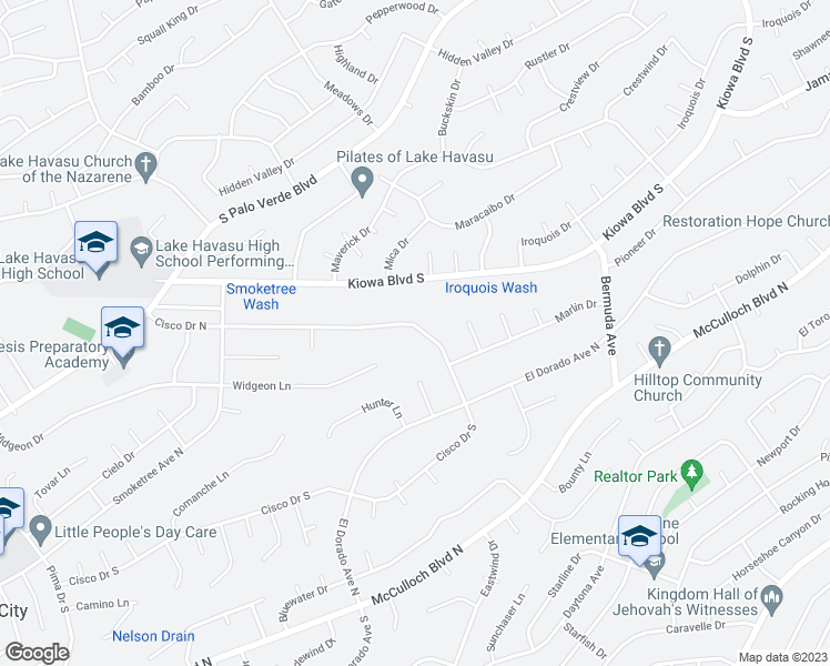 map of restaurants, bars, coffee shops, grocery stores, and more near 2970 Cisco Drive North in Lake Havasu City