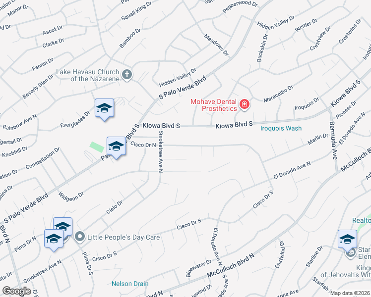 map of restaurants, bars, coffee shops, grocery stores, and more near 2800 Cisco Drive North in Lake Havasu City