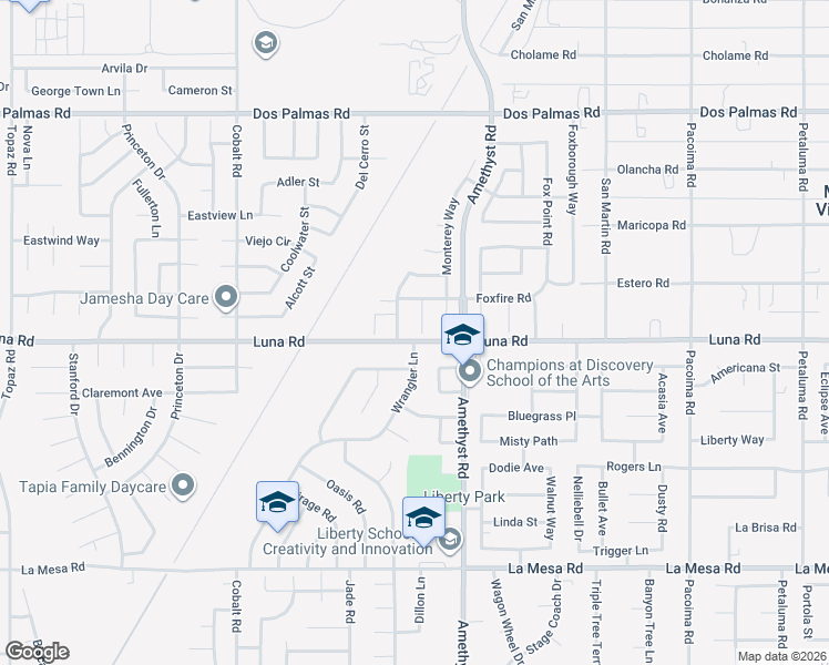 map of restaurants, bars, coffee shops, grocery stores, and more near 13300 Jenna Court in Victorville