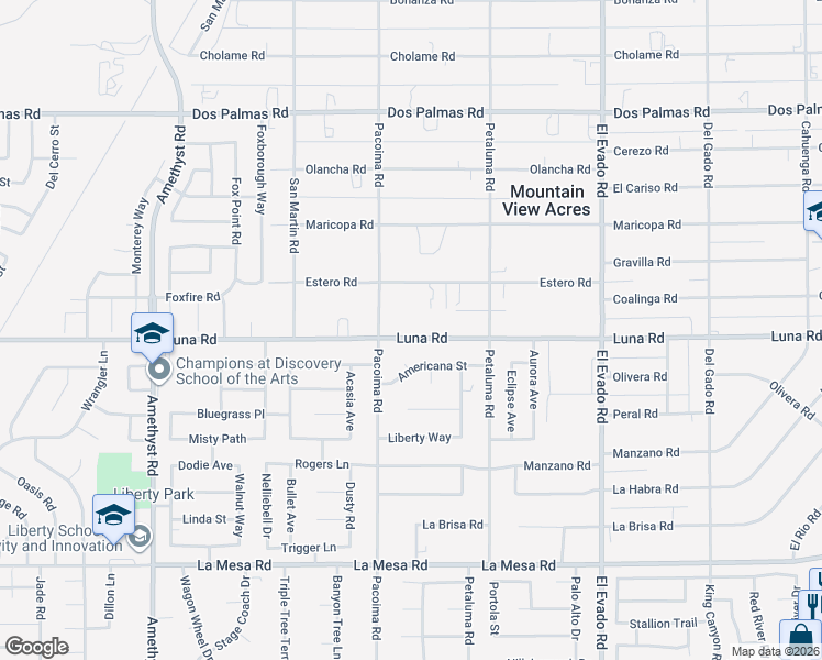 map of restaurants, bars, coffee shops, grocery stores, and more near 14164 Luna Road in Victorville