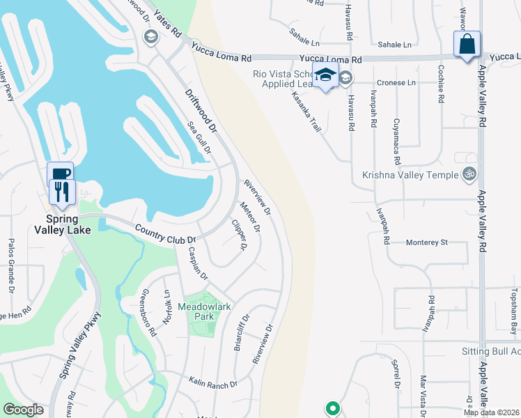 map of restaurants, bars, coffee shops, grocery stores, and more near 13265 Meteor Drive in Victorville