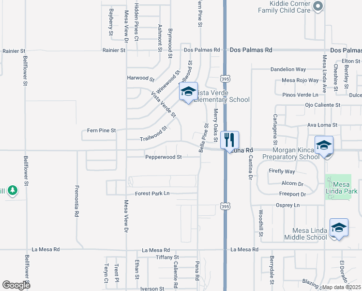 map of restaurants, bars, coffee shops, grocery stores, and more near 13315 Gatewood Court in Victorville