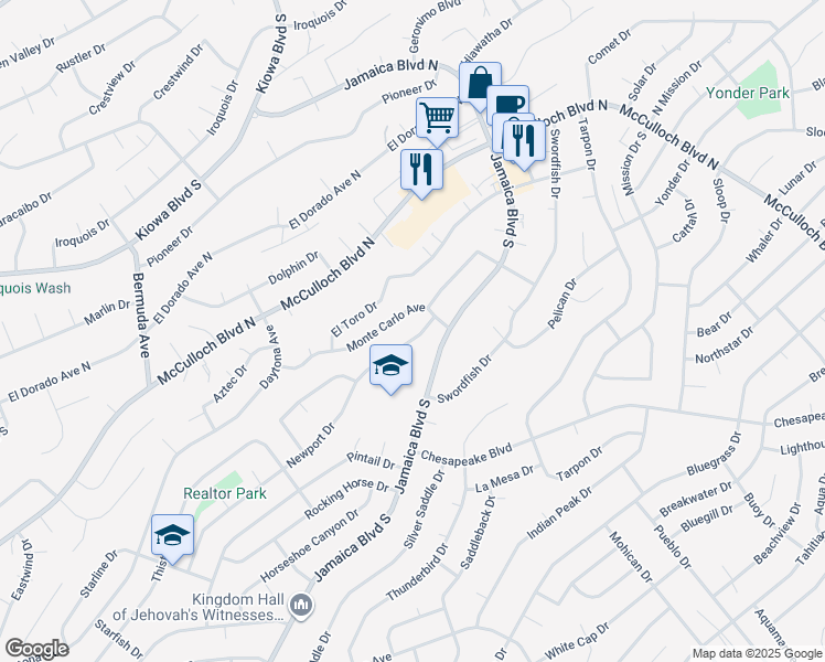 map of restaurants, bars, coffee shops, grocery stores, and more near 3437 Newport Drive in Lake Havasu City