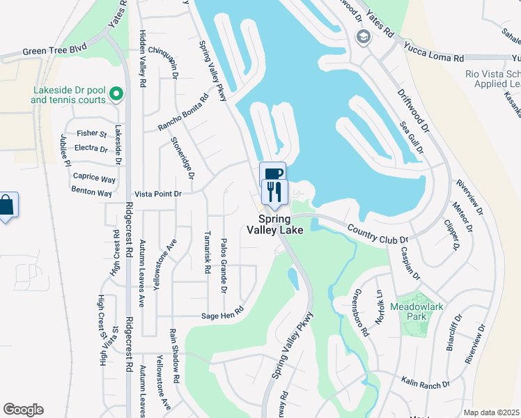 map of restaurants, bars, coffee shops, grocery stores, and more near 13310 Spring Valley Parkway in Victorville