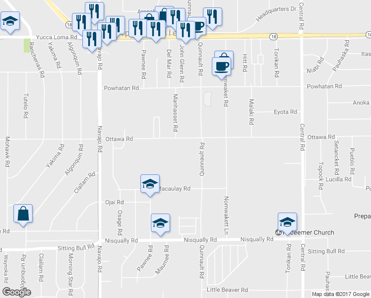 map of restaurants, bars, coffee shops, grocery stores, and more near 22043 Ottawa Road in Apple Valley
