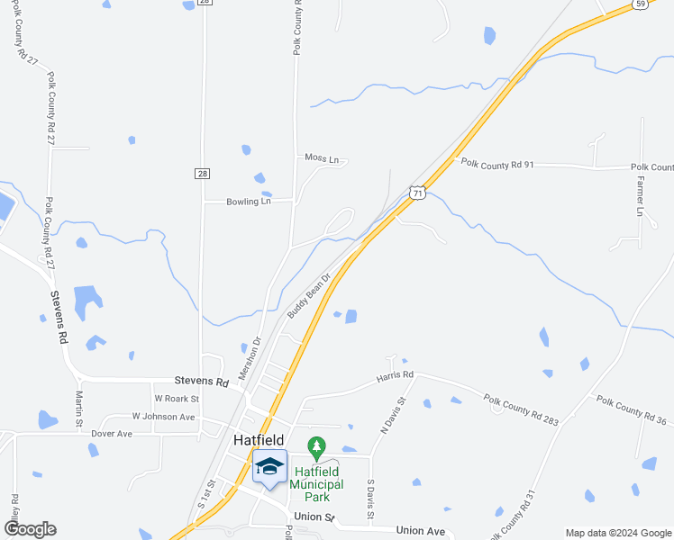 map of restaurants, bars, coffee shops, grocery stores, and more near 4666 U.S. 71 in Hatfield