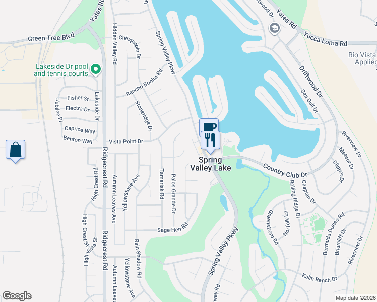 map of restaurants, bars, coffee shops, grocery stores, and more near 18035 Wildwood Drive in Victorville