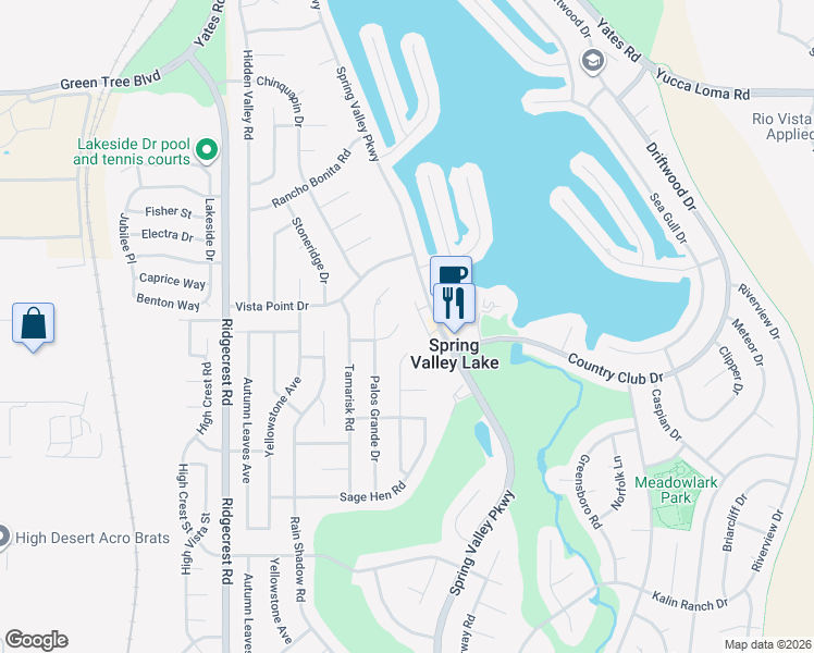 map of restaurants, bars, coffee shops, grocery stores, and more near 18035 Wildwood Drive in Victorville