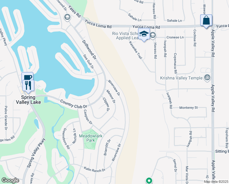 map of restaurants, bars, coffee shops, grocery stores, and more near 13310 Riverview Drive in Victorville