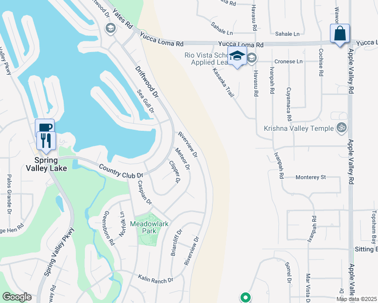 map of restaurants, bars, coffee shops, grocery stores, and more near 13310 Riverview Drive in Victorville