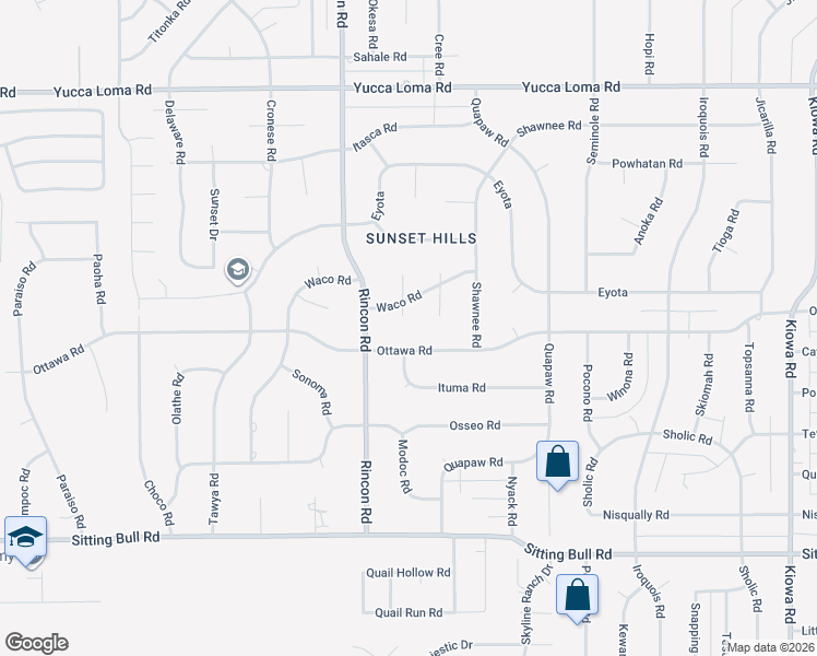 map of restaurants, bars, coffee shops, grocery stores, and more near 13319 Waco Lane in Apple Valley