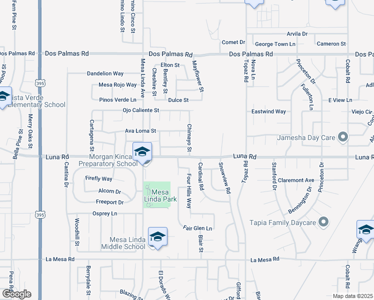 map of restaurants, bars, coffee shops, grocery stores, and more near 12673 Casa Bonita Place in Victorville