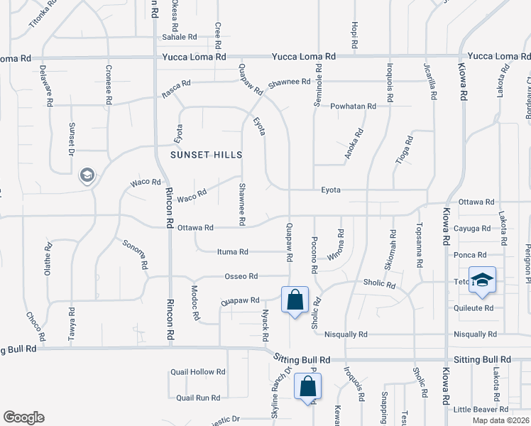 map of restaurants, bars, coffee shops, grocery stores, and more near Ottawa Court in Apple Valley