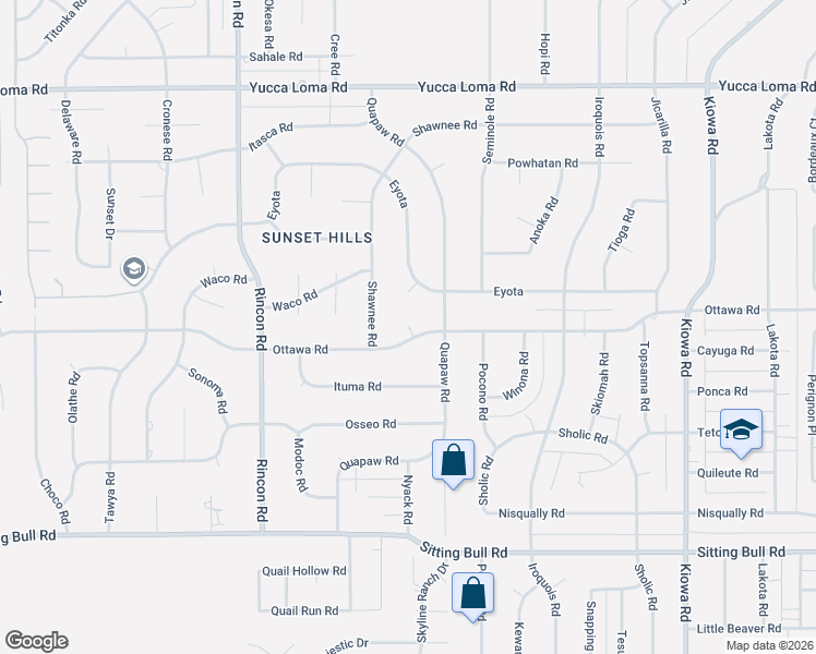 map of restaurants, bars, coffee shops, grocery stores, and more near Ottawa Court in Apple Valley