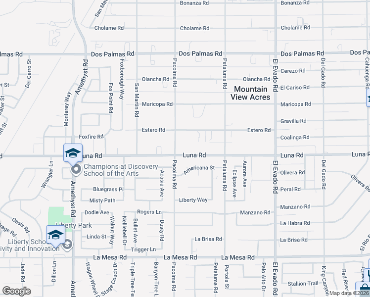map of restaurants, bars, coffee shops, grocery stores, and more near 14164 Luna Road in Victorville