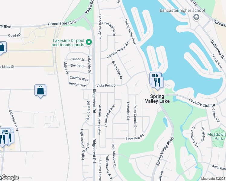 map of restaurants, bars, coffee shops, grocery stores, and more near 13190 Yellowstone Avenue in Victorville
