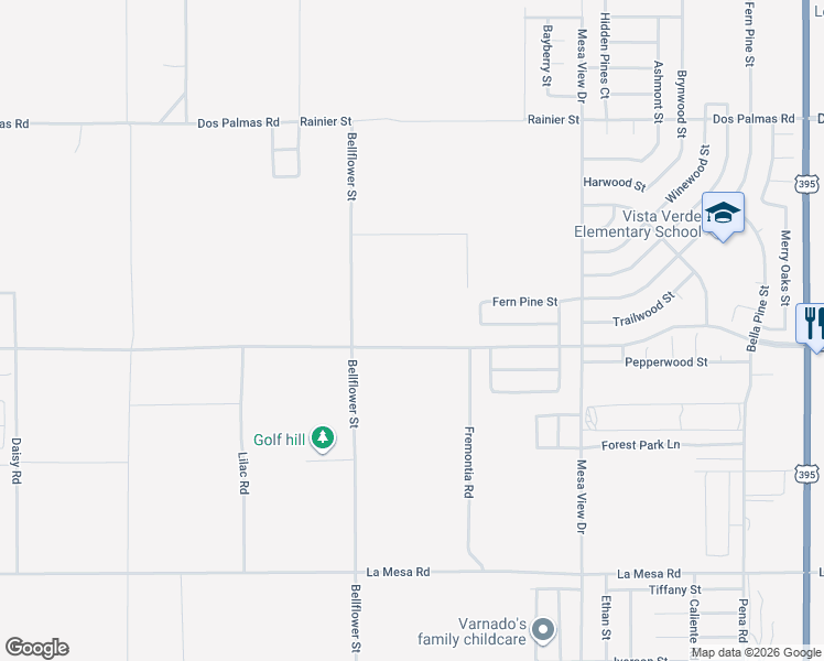 map of restaurants, bars, coffee shops, grocery stores, and more near 11365 Luna Road in Victorville