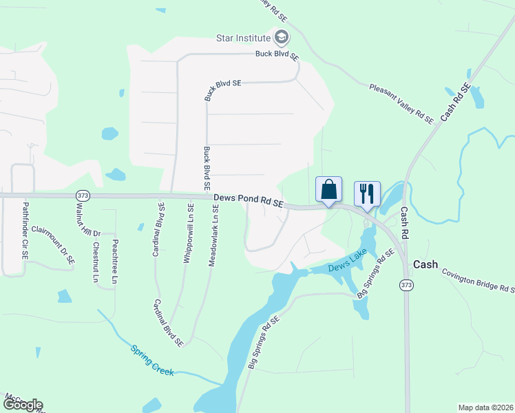 map of restaurants, bars, coffee shops, grocery stores, and more near 4339 Dews Pond Road Southeast in Calhoun