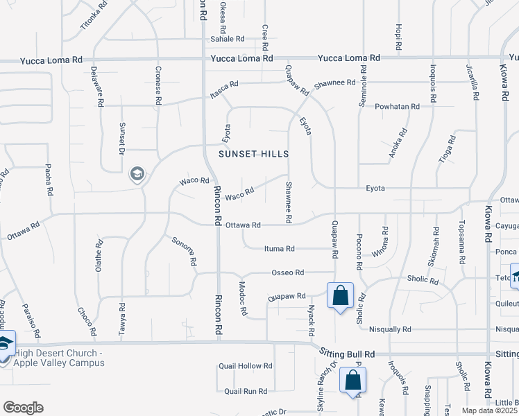map of restaurants, bars, coffee shops, grocery stores, and more near 13322 Waco Drive in Apple Valley