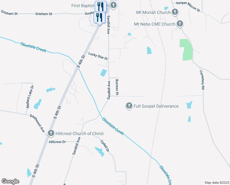 map of restaurants, bars, coffee shops, grocery stores, and more near 1098 Sandhill Avenue in Baldwyn