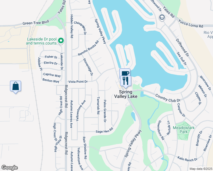 map of restaurants, bars, coffee shops, grocery stores, and more near 13295 Palos Grande Drive in Victorville