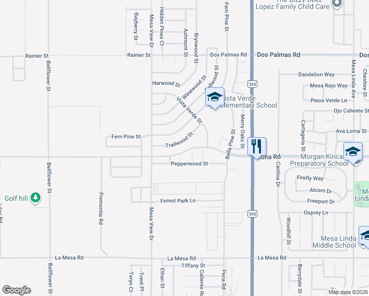 map of restaurants, bars, coffee shops, grocery stores, and more near 11834 Luna Road in Victorville