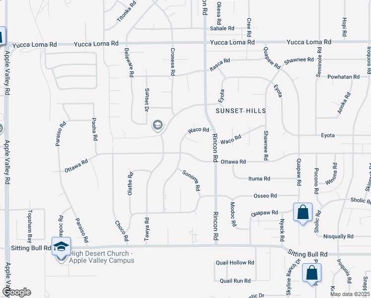 map of restaurants, bars, coffee shops, grocery stores, and more near 20003 Waco Road in Apple Valley