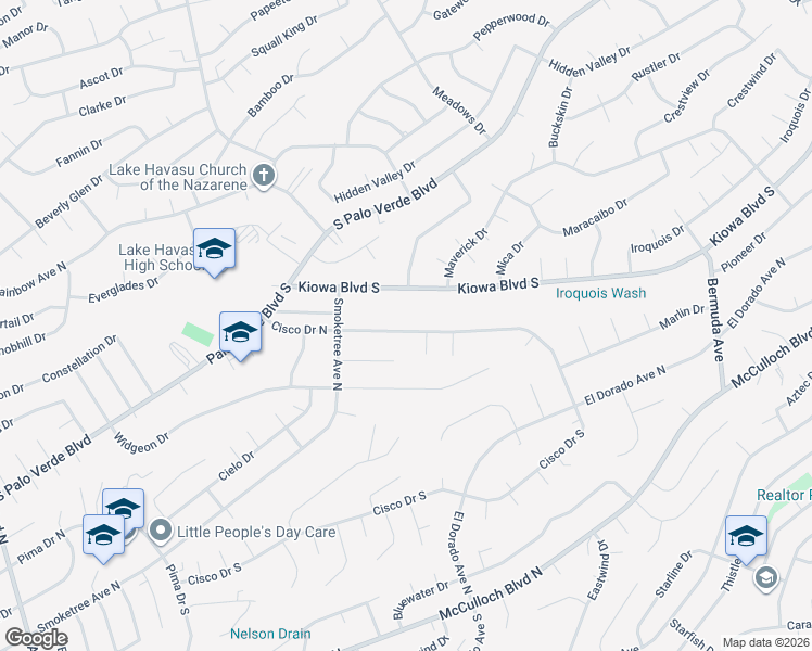 map of restaurants, bars, coffee shops, grocery stores, and more near 2800 Cisco Drive North in Lake Havasu City