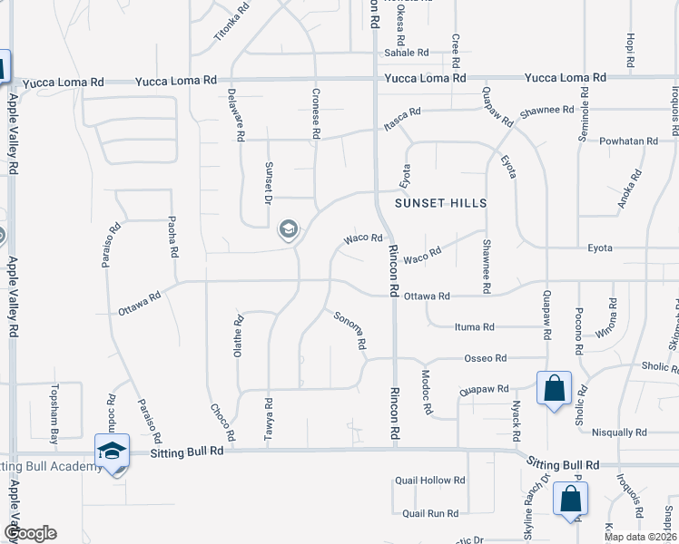 map of restaurants, bars, coffee shops, grocery stores, and more near 20003 Waco Road in Apple Valley