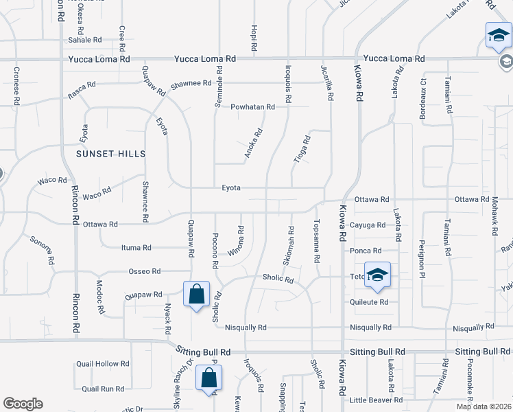 map of restaurants, bars, coffee shops, grocery stores, and more near 20654 Ottawa Road in Apple Valley