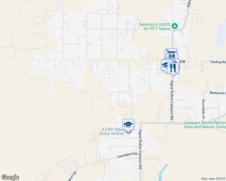 map of restaurants, bars, coffee shops, grocery stores, and more near 33206 Barber Road in Agua Dulce