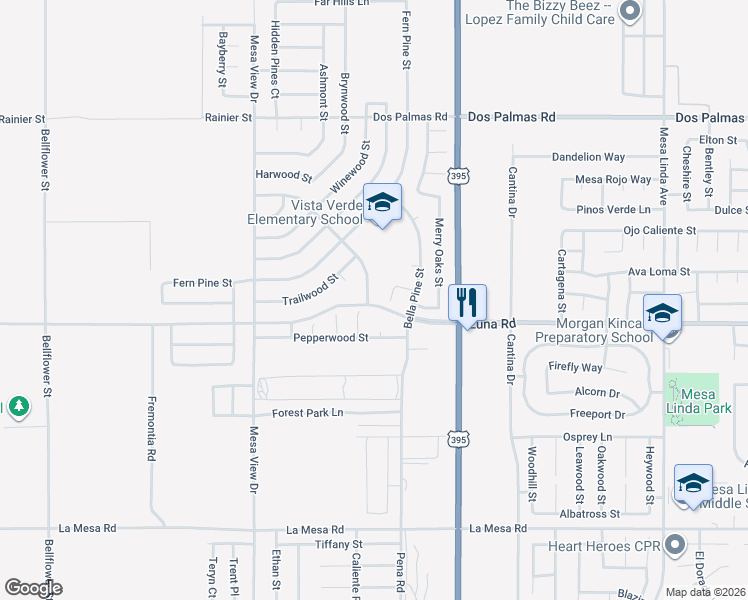 map of restaurants, bars, coffee shops, grocery stores, and more near 13315 Gatewood Court in Victorville