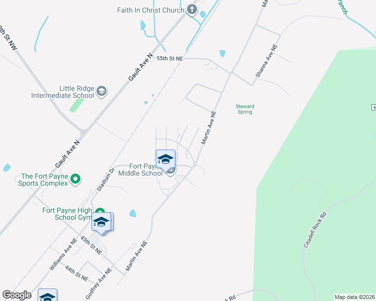 map of restaurants, bars, coffee shops, grocery stores, and more near 399 Sequoyah Drive in Fort Payne