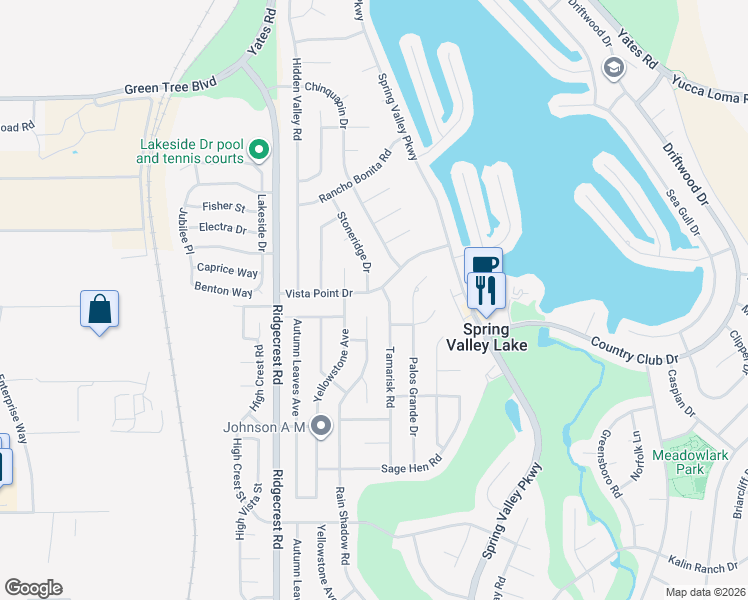 map of restaurants, bars, coffee shops, grocery stores, and more near 17885 Vista Point Drive in Victorville
