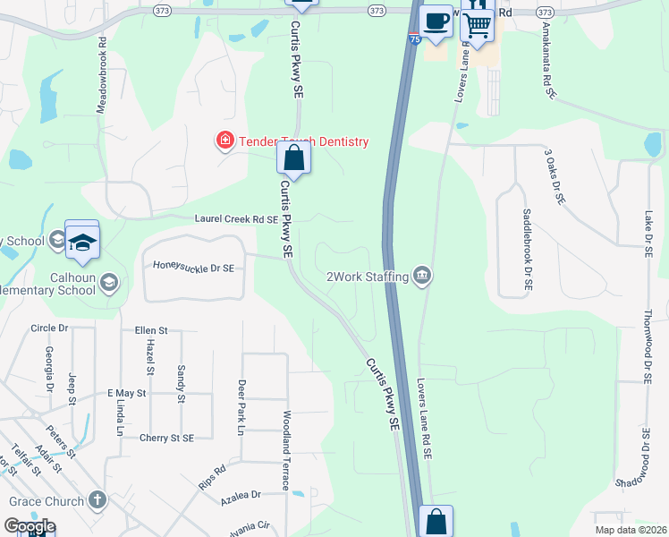 map of restaurants, bars, coffee shops, grocery stores, and more near in Calhoun