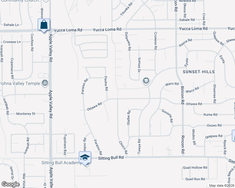 map of restaurants, bars, coffee shops, grocery stores, and more near 13288 Choco Road in Apple Valley