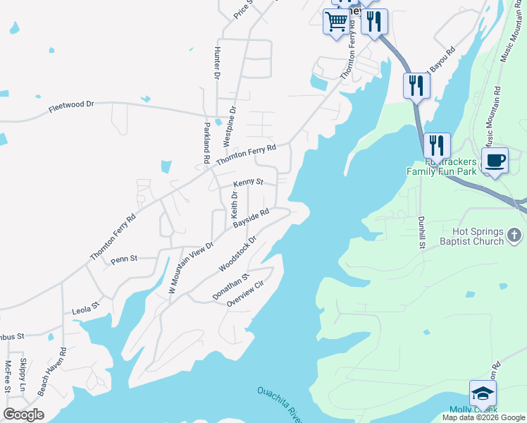 map of restaurants, bars, coffee shops, grocery stores, and more near 248 Bayside Road in Piney