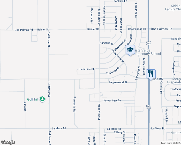map of restaurants, bars, coffee shops, grocery stores, and more near 11638 Maywood Street in Victorville