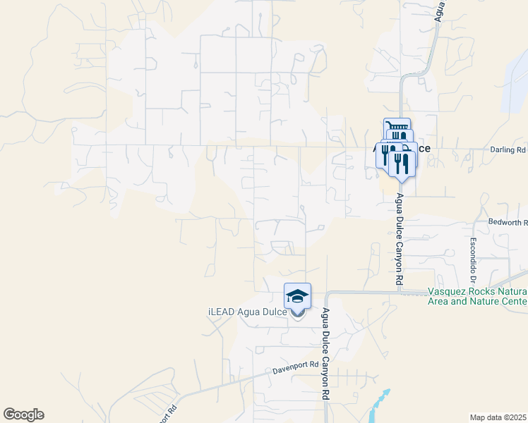 map of restaurants, bars, coffee shops, grocery stores, and more near 33206 Barber Road in Agua Dulce