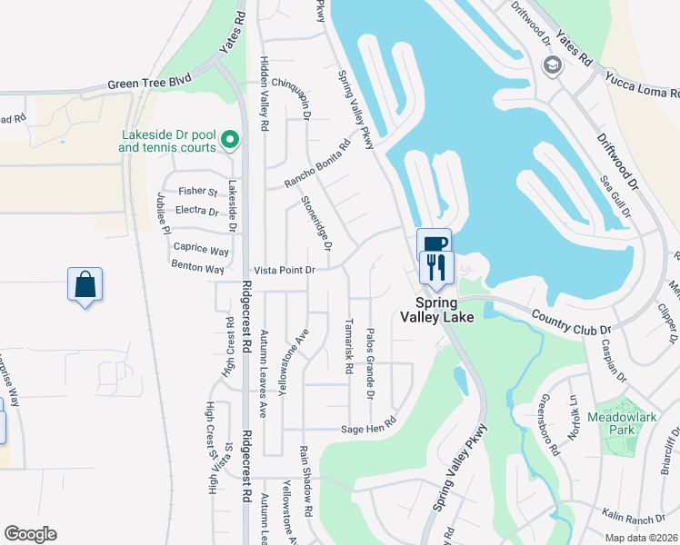 map of restaurants, bars, coffee shops, grocery stores, and more near 13330 Tamarisk Road in Victorville