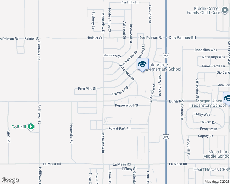 map of restaurants, bars, coffee shops, grocery stores, and more near 11778 Trailwood Street in Victorville