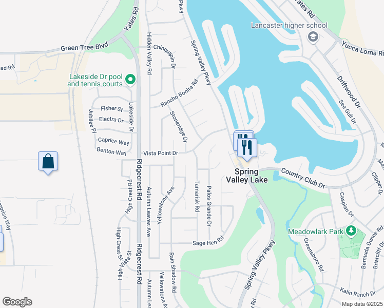 map of restaurants, bars, coffee shops, grocery stores, and more near 13330 Tamarisk Road in Victorville