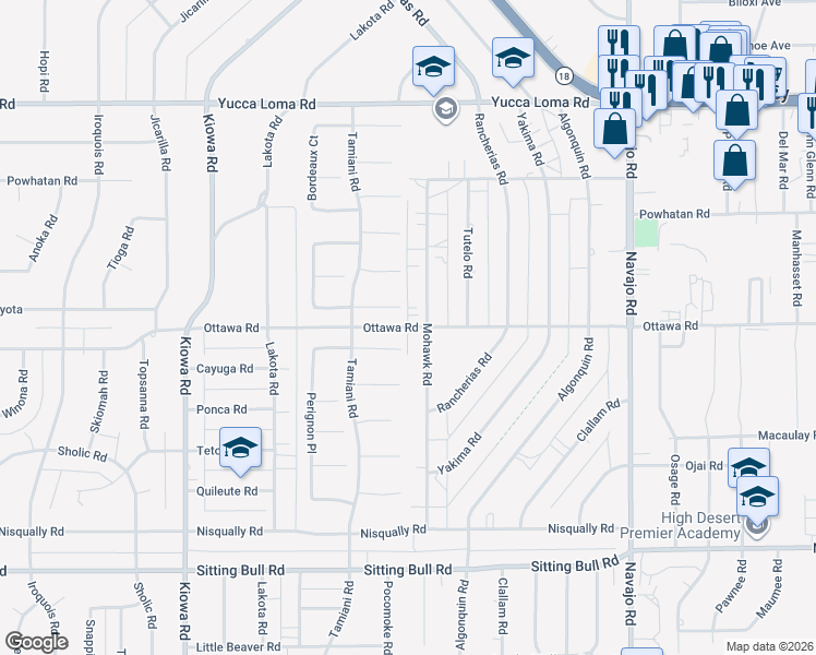 map of restaurants, bars, coffee shops, grocery stores, and more near Ottawa Road in Apple Valley