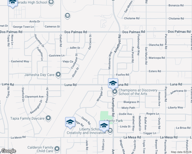 map of restaurants, bars, coffee shops, grocery stores, and more near 13570 Carrera Place in Victorville