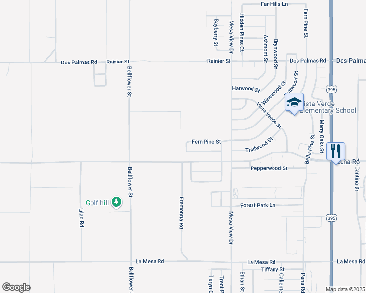 map of restaurants, bars, coffee shops, grocery stores, and more near 13356 Maywood Street in Victorville