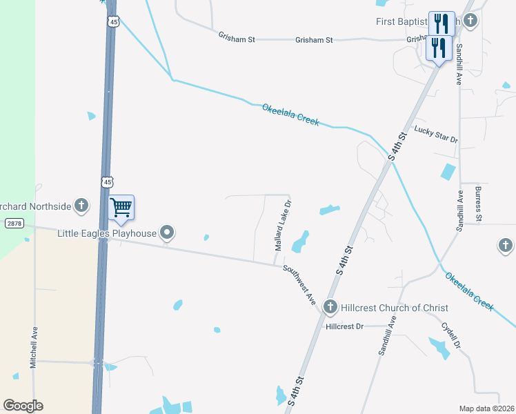 map of restaurants, bars, coffee shops, grocery stores, and more near 800-998 Ridgewood Drive in Baldwyn