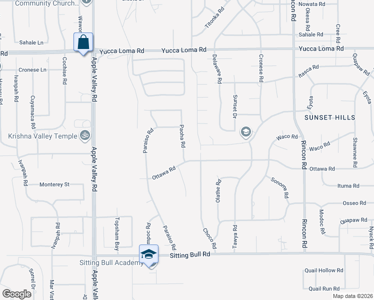 map of restaurants, bars, coffee shops, grocery stores, and more near 13335 Paoha Road in Apple Valley