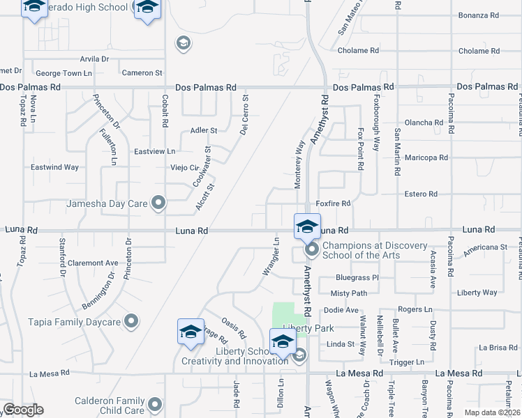 map of restaurants, bars, coffee shops, grocery stores, and more near 13570 Carrera Place in Victorville