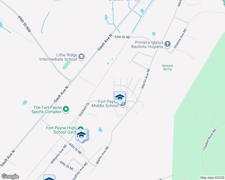 map of restaurants, bars, coffee shops, grocery stores, and more near 217 Sequoyah Drive in Fort Payne